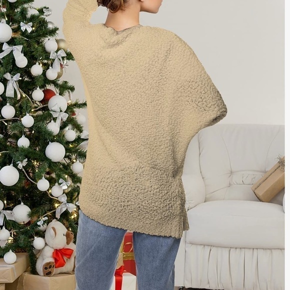 Fuzzy Popcorn Cardigan Batwing Sleeve Open Front Chunky Knit Sweater w/Pockets - Picture 3 of 3